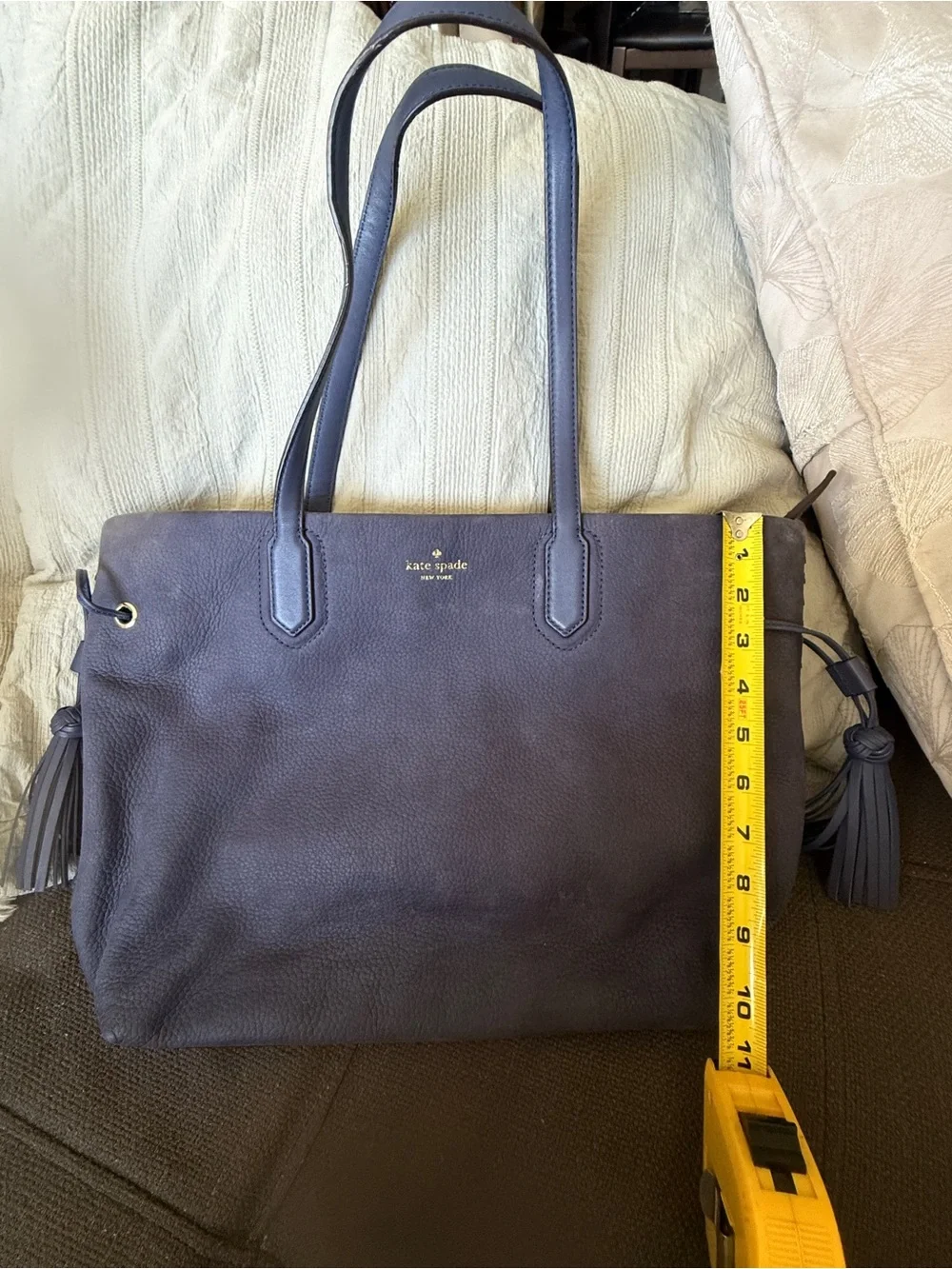 NWOT KATE SPADE BLUE LG TOTE Brandice Pratt Street Tassels ZIP BAG  Blue Leather